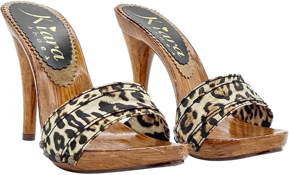 Damen-Clogs mit Stoffband mit Leopardenmuster - KM7101 Leo (42 EU, Leopard) 42 EU Leopard, 42 EU Leo