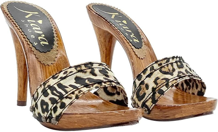 Damen-Clogs mit Stoffband mit Leopardenmuster - KM7101 Leo (42 EU, Leopard) 42 EU Leopard, 42 EU Leo