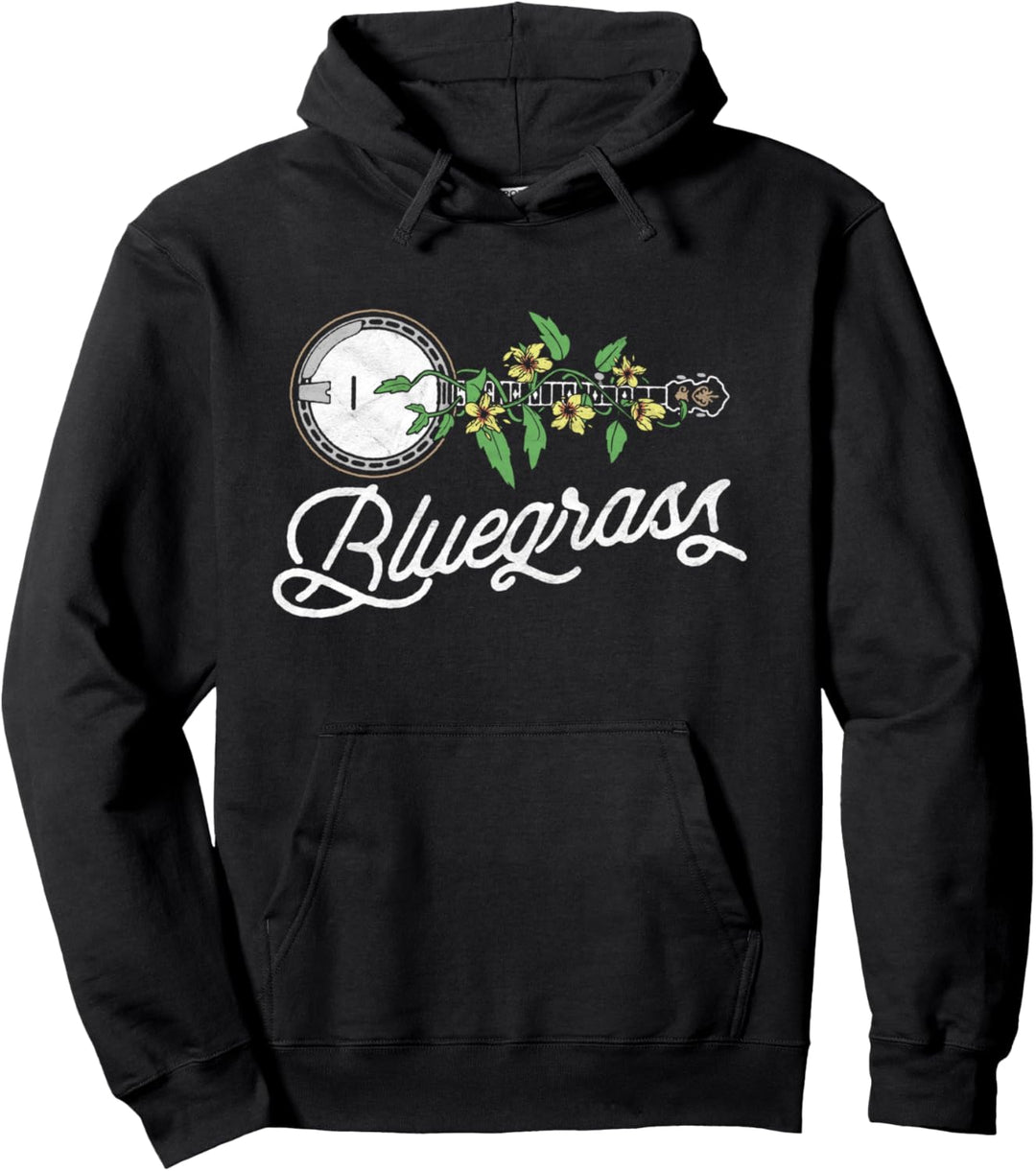 Bluegrass Typography - Banjo Vine & Vintage Flowers Graphic Pullover Hoodie