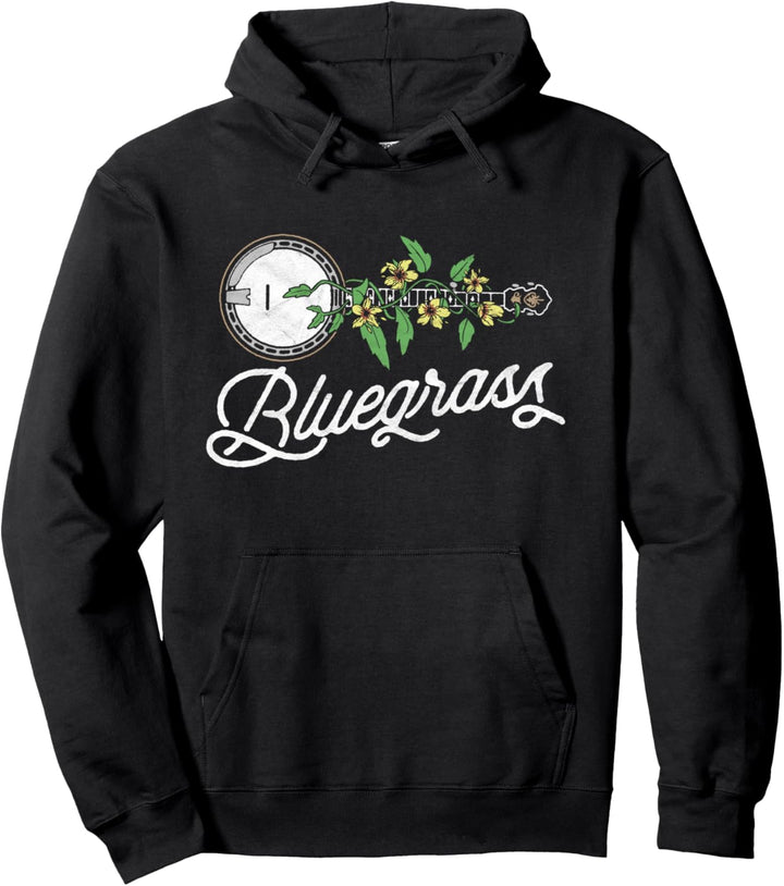 Bluegrass Typography - Banjo Vine & Vintage Flowers Graphic Pullover Hoodie