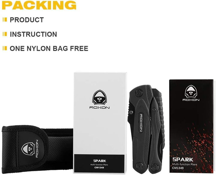 ROXON CM1349 Spark Multitool-Zange, 14-in-1 Multifunktionswerkzeuge, Klappzange, Mehrzweck-Outdoor-Ü