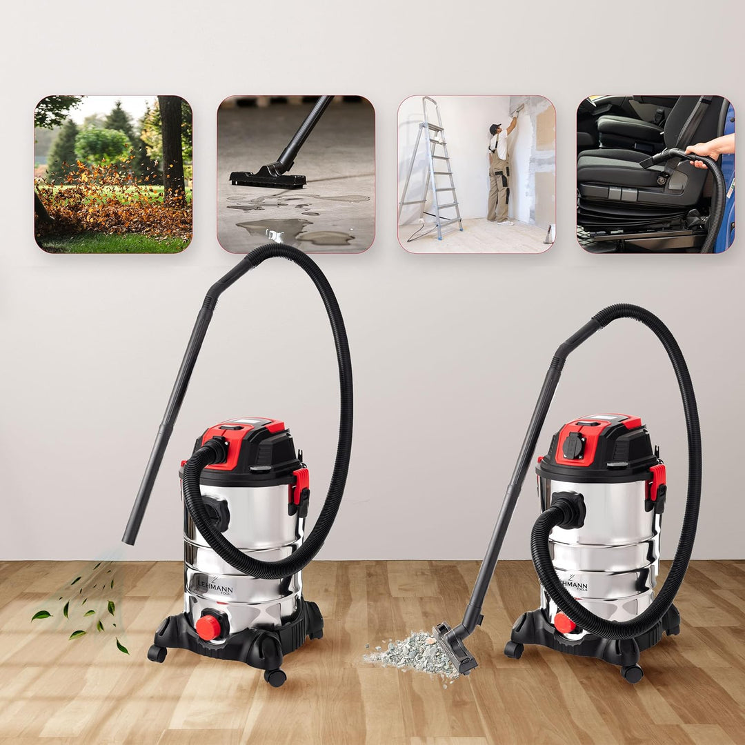 LEHMANN Industriestaubsauger mit Steckdose 2000W, Nass Trockensauger mit 30L Metallbehälter, Blasfun