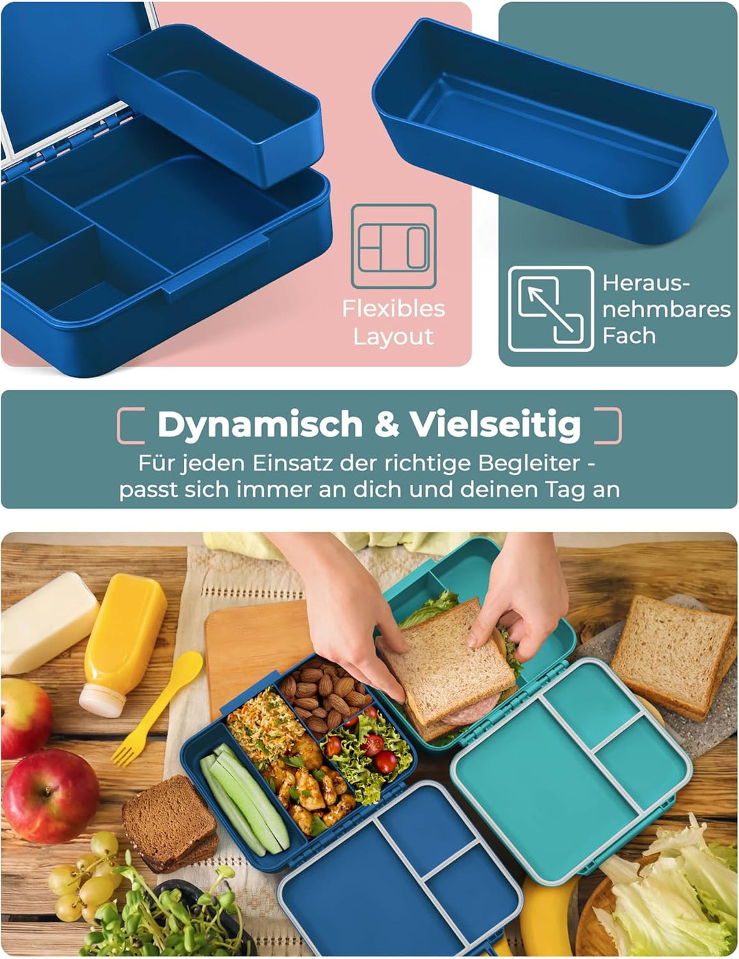 My Vesperbox® Brotdose für Kinder mit Fächern Liv [MADE IN GERMANY] - Lunchbox mit Trennfächern - Be