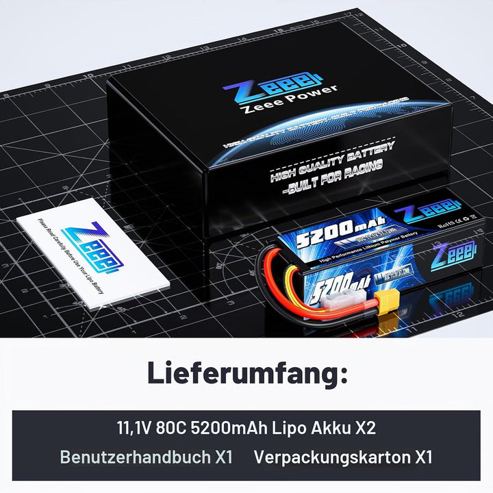 Zeee 3S Lipo Akku 5200mAh 11.1V 80C RC Akku Hartschalen mit XT60 Stecker für RC Auto LKW Tank Boot R