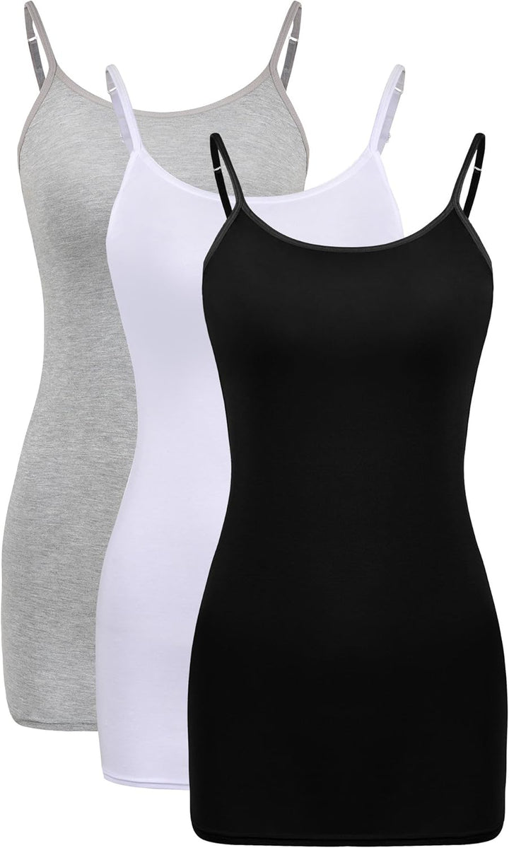 WILLBOND 3 Pieces Women Basic Long Tanks Adjustable Spaghetti Strap Camisole Top Set Von Farben 1 XL
