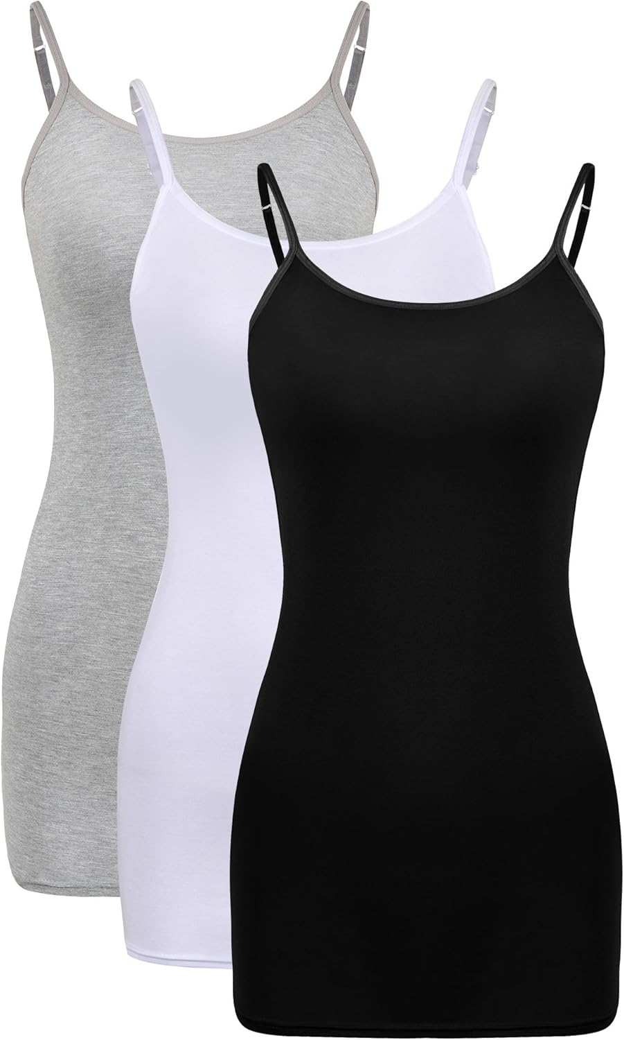 WILLBOND 3 Pieces Women Basic Long Tanks Adjustable Spaghetti Strap Camisole Top Set Von Farben 1 S,