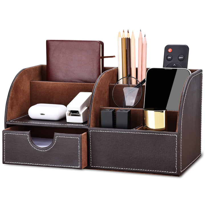 KINGFOM Büro Schreibtisch Organizer Ordnungssystem Tisch Organizer PU Leder Stiftehalter Stiftebox S