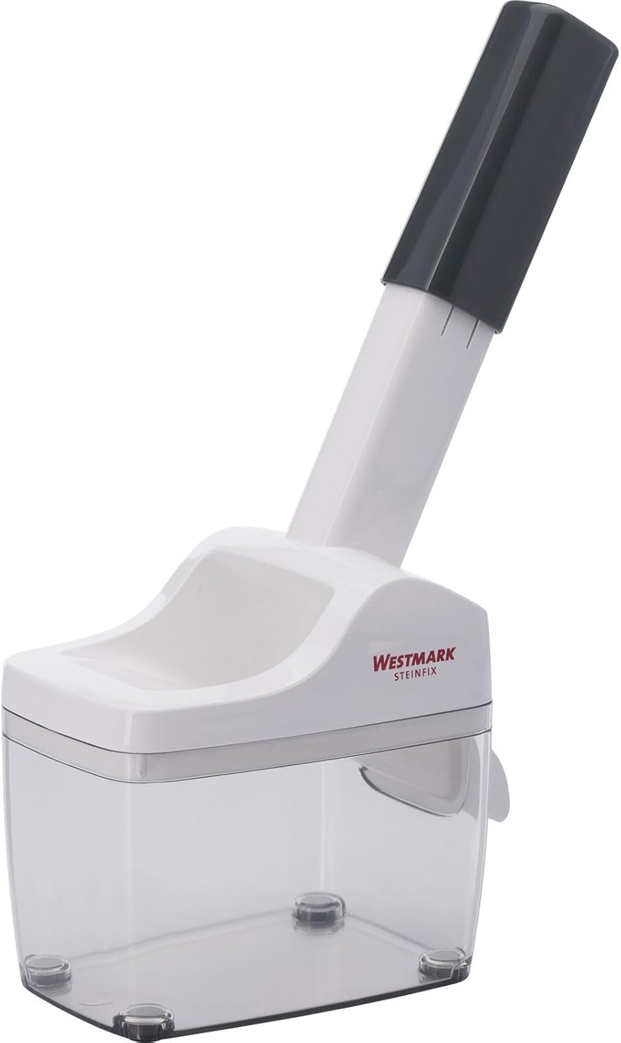 Westmark Pflaumen- und Zwetschgenentsteiner mit Auffangbehälter, Höhe: 33,7 cm, Edelstahl/Kunststoff