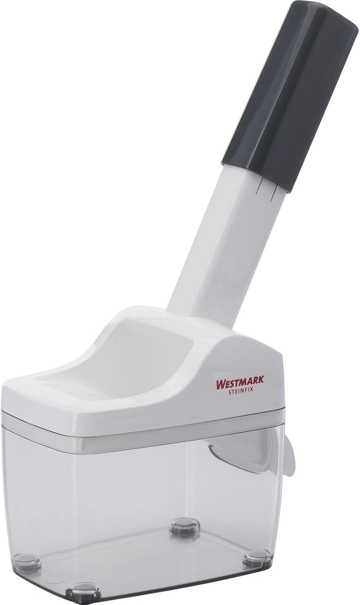 Westmark Pflaumen- und Zwetschgenentsteiner mit Auffangbehälter, Höhe: 33,7 cm, Edelstahl/Kunststoff