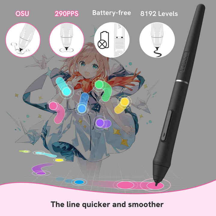 OSU Tablet VEIKK VK430,Grafiktablett 4x3 Zoll,Batterielosem Stylus mit 290RPS Berichtsrate, 8192 Dru