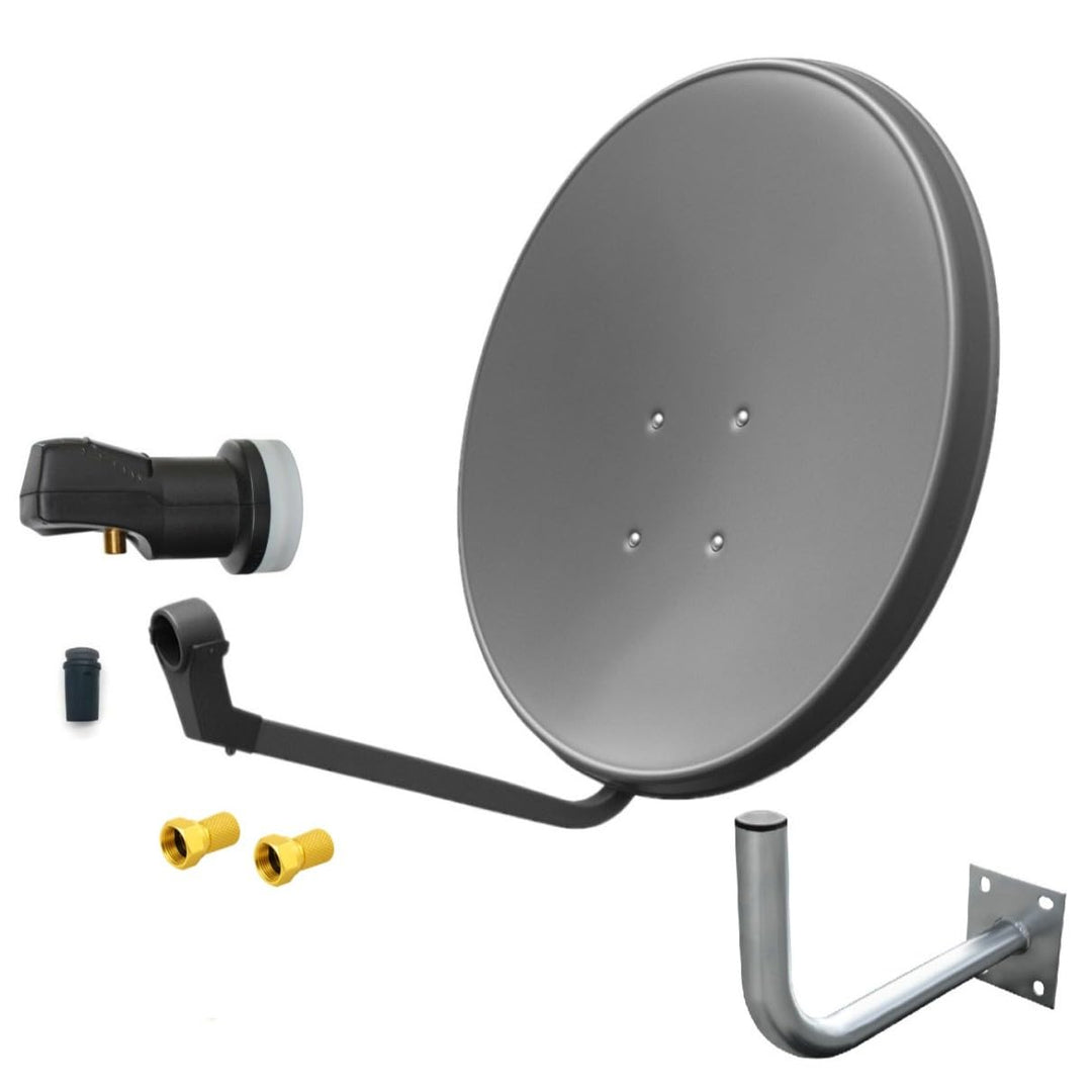 ARLI 60 cm HD Sat Anlage Single LNB Digital + Wandhalter 25 cm + 2 F-Stecker 1 Teilnehmer Antenne Gr