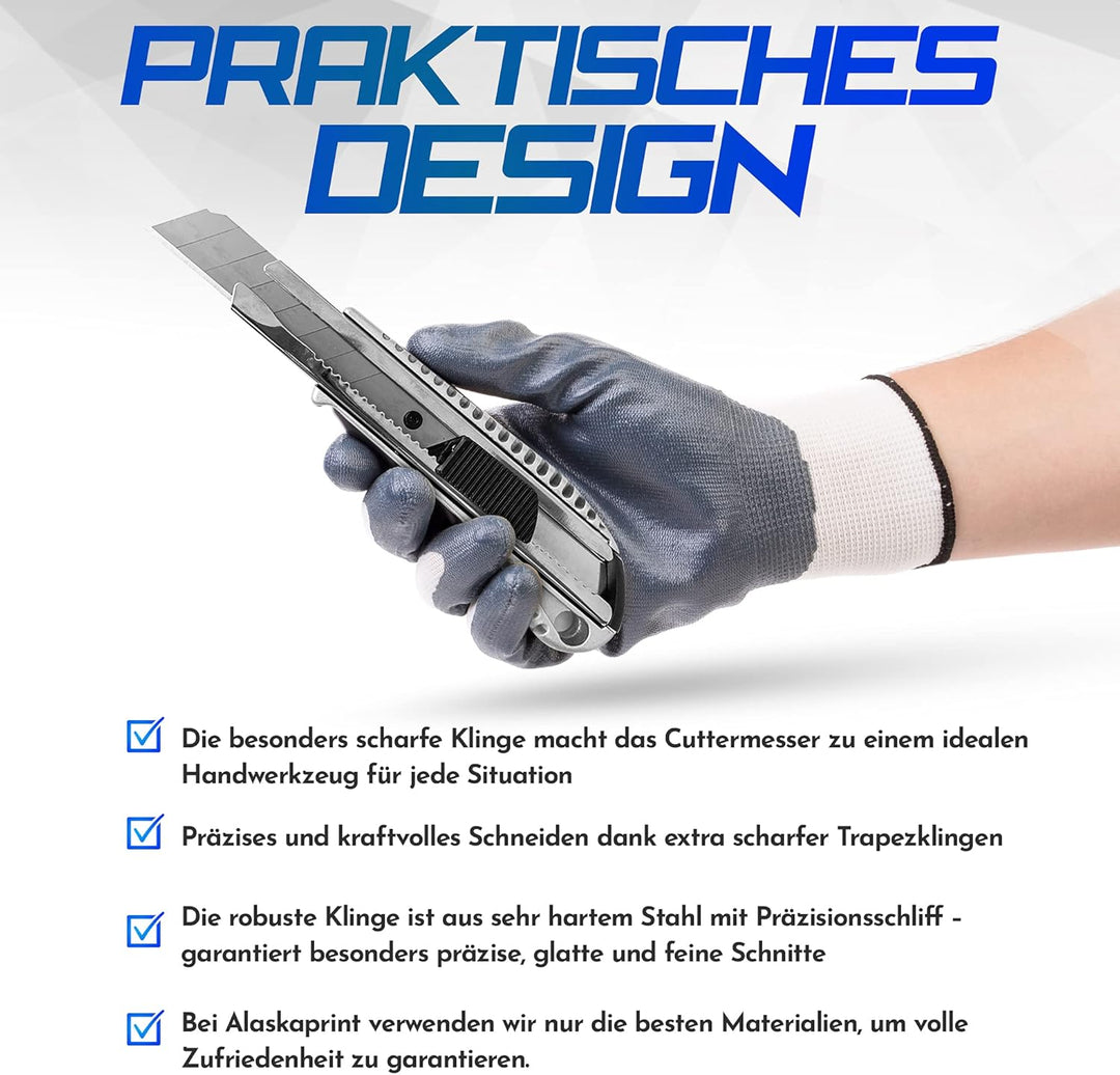 10x professionelles Aluminium Cuttermesser 18mm Teppichmesser profi, inklusive 100x Abbrechklingen a