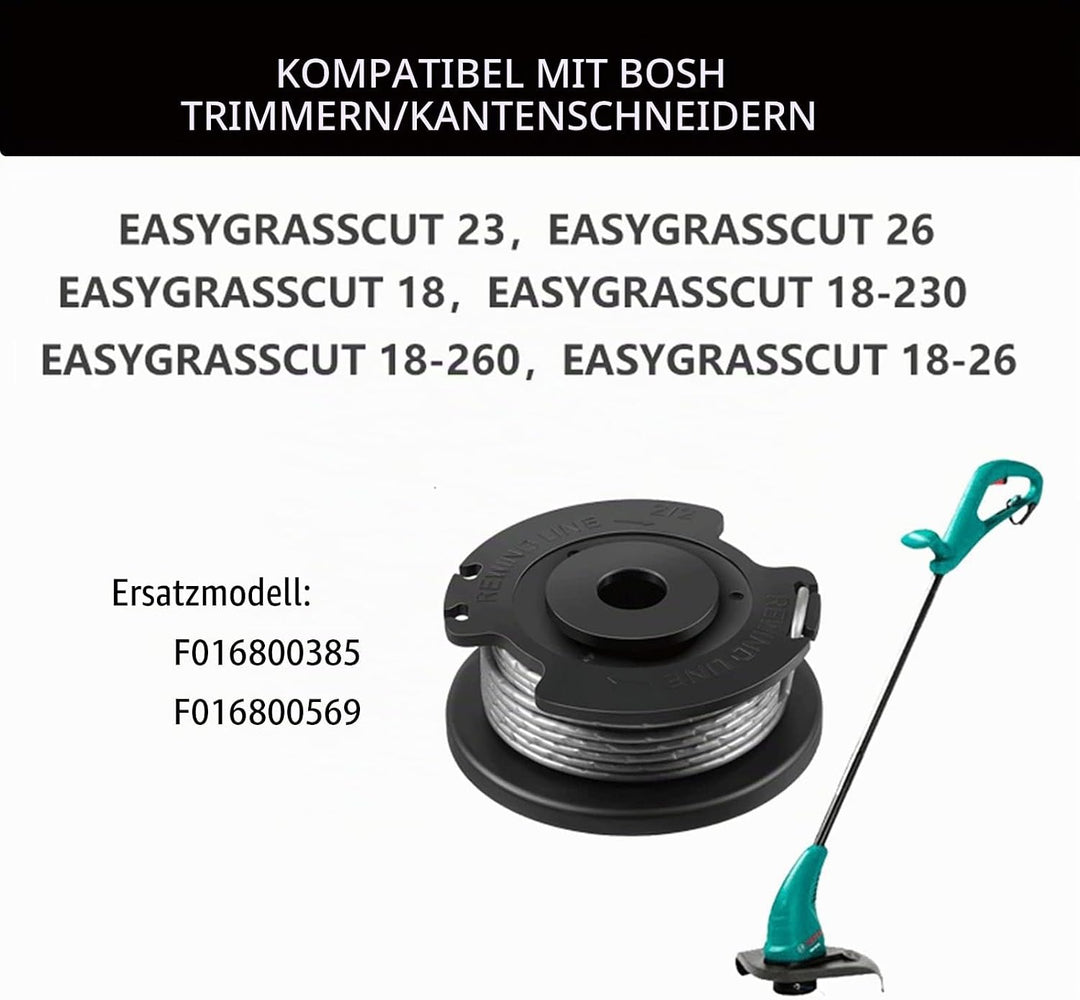 10 Stück Bosch Ersatzspule Set für Rasentrimmer, 0,165 cm x 4.9 m, kompatibel mit Akku-Rasentrimmer