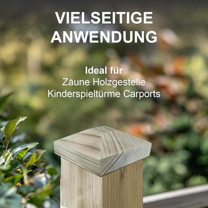 Pfostenkappe | Holz imprägniert | 130 x 130 mm | 3 Stück | Eckige Abdeckkappe für Garten Holzpfosten