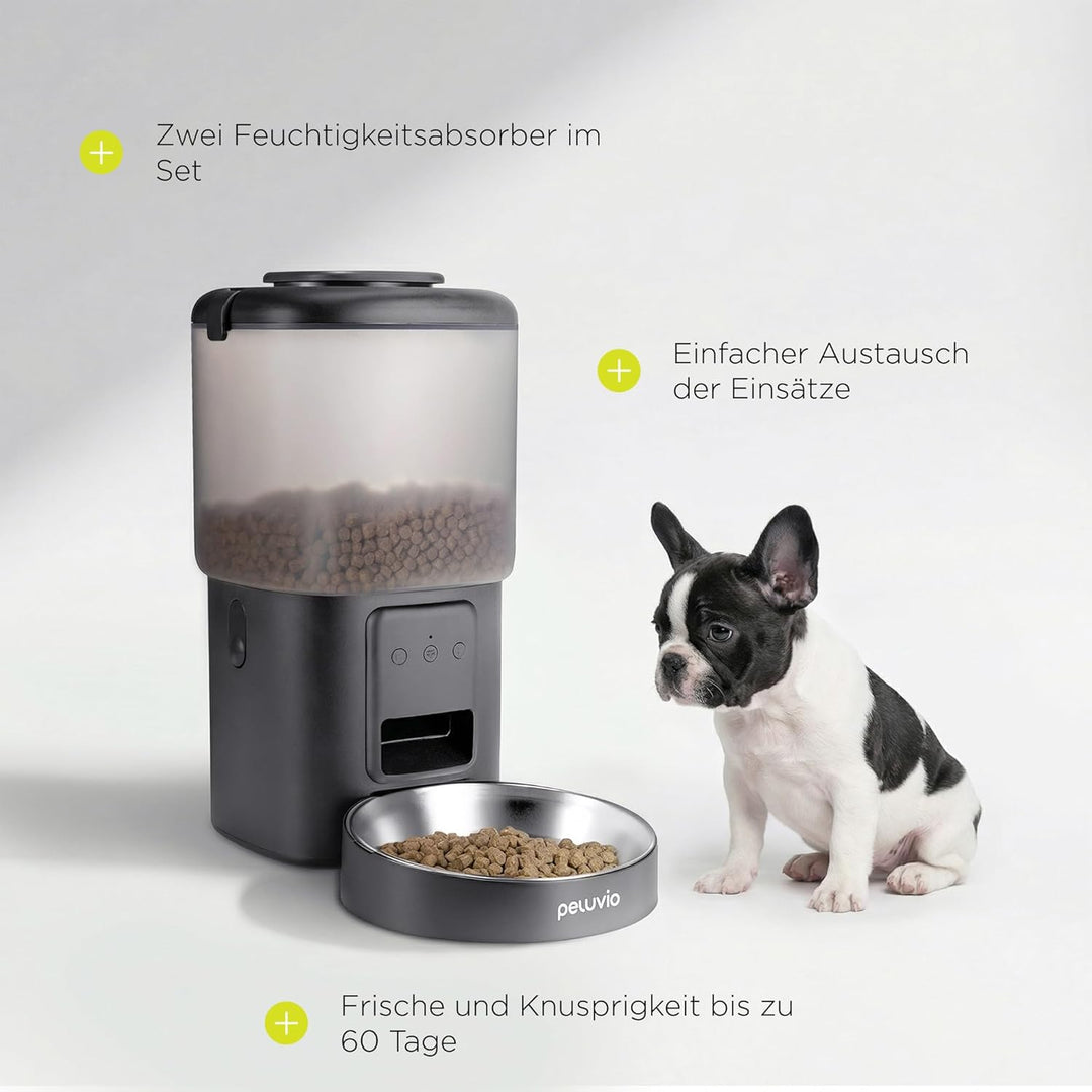 Crispy Wi-Fi Katzenfutterautomat mit App und WLAN, Portionskontrolle und Timer, Edelstahl-Napf, Batt