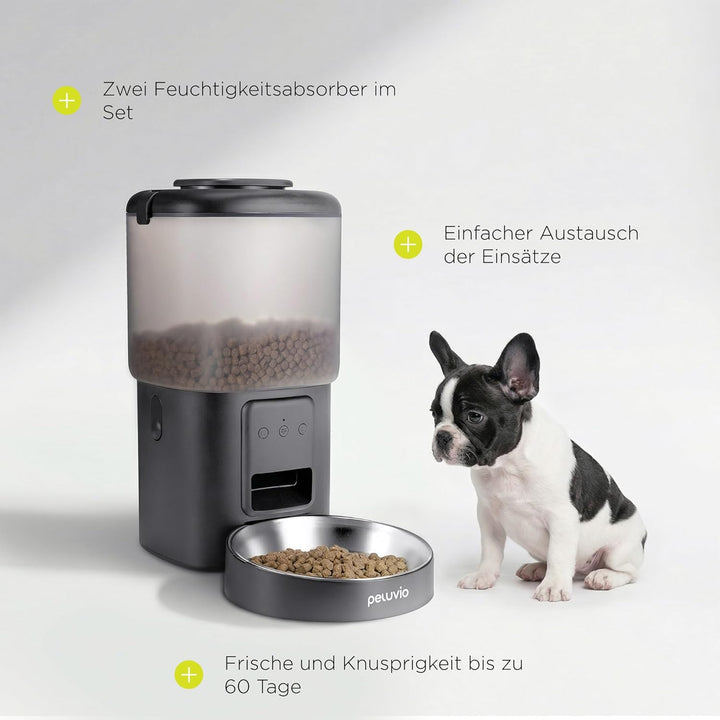 Crispy Wi-Fi Katzenfutterautomat mit App und WLAN, Portionskontrolle und Timer, Edelstahl-Napf, Batt