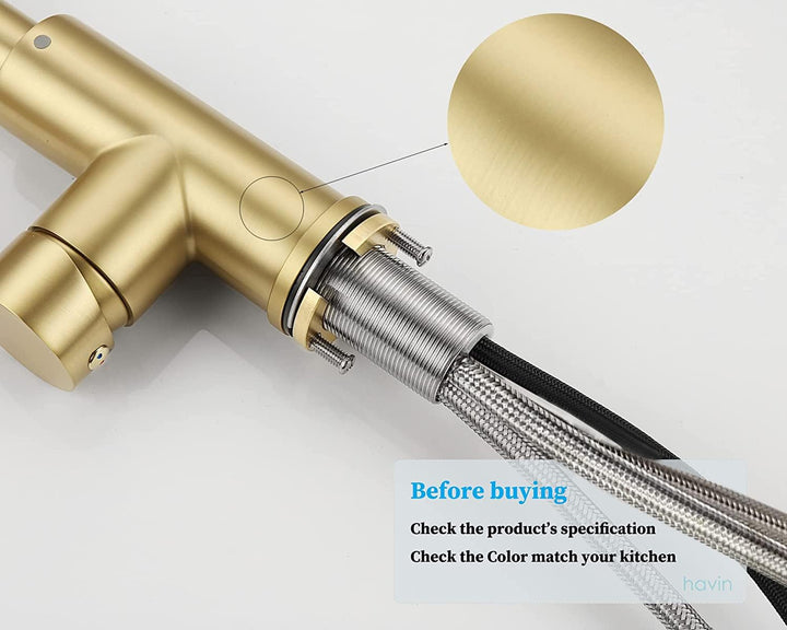 Havin Goldfarbene Küchenarmatur mit ausziehbarem Magnetsprüher, hoher Lichtbogen, Edelstahlmaterial,