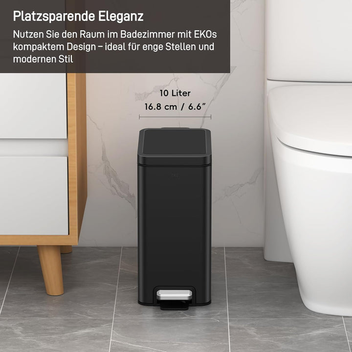 EKO Stella Mülleimer Bad 10L, Kleiner Abfalleimer fürs Badezimmer mit Soft-Close-Deckel, fingerabdru