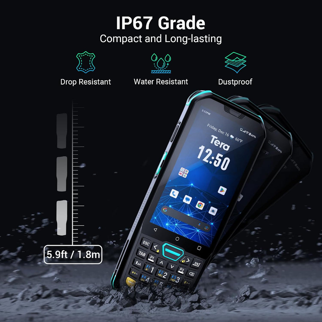 Tera Android 11 Barcode-Scanner mit 26 Tasten HS7-Scan-Engine IP67 robust 4+64GB 5100 mAh Akku QC 3.