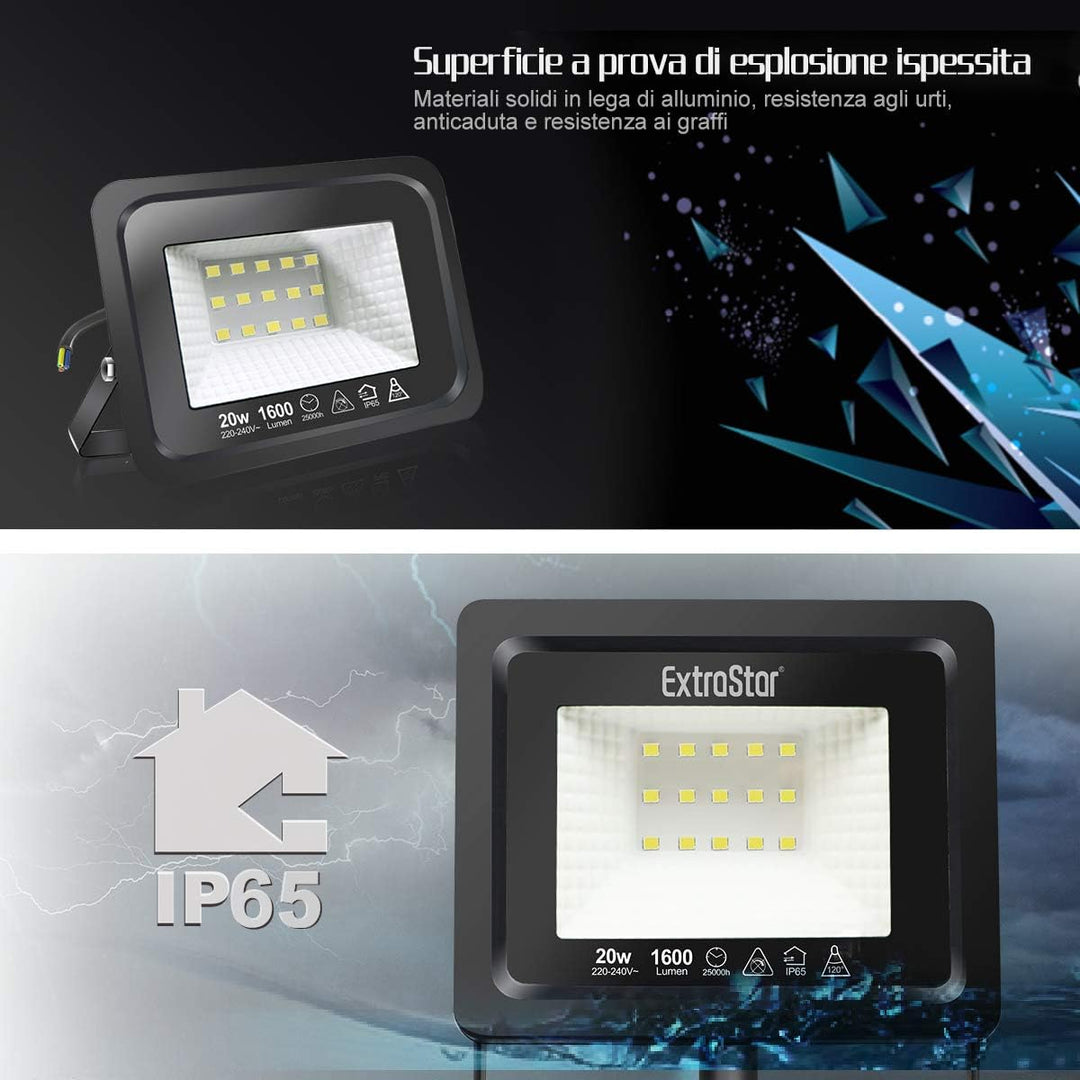 EXTRASTAR 20W LED Strahler, Superhell Led Strahler Aussen, IP65 Wasserdicht LED Fluter, 3000K Warmwe