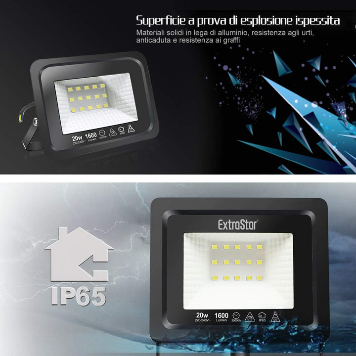 EXTRASTAR 20W LED Strahler, Superhell Led Strahler Aussen, IP65 Wasserdicht LED Fluter, 3000K Warmwe