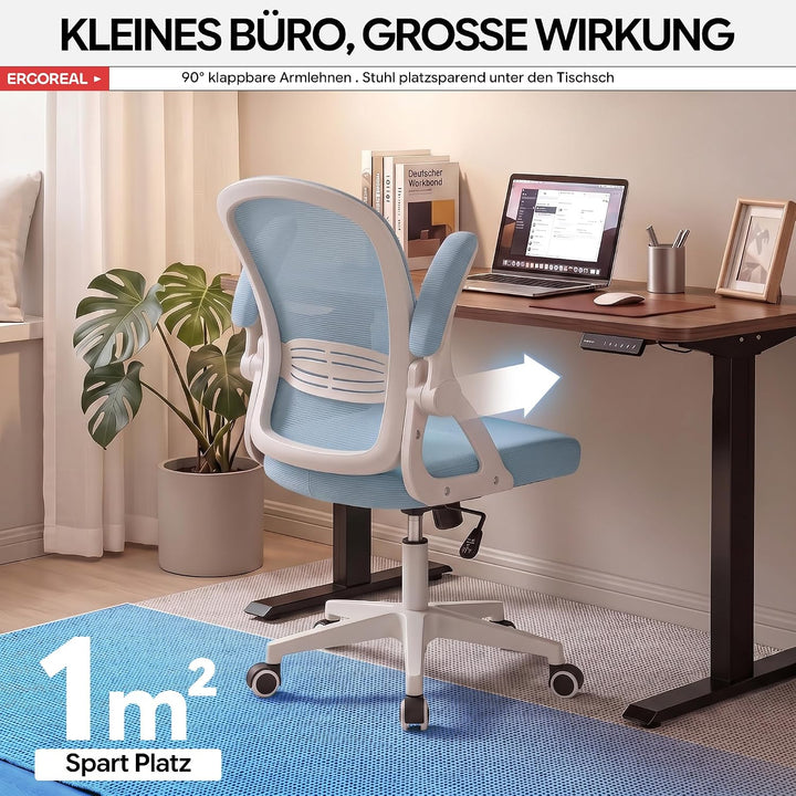 Ergonomischer Bürostuhl, 90-110° Verstellbare Rückenlehne &amp; Aufklappbare Armlehnen (90°), Bürostuhl