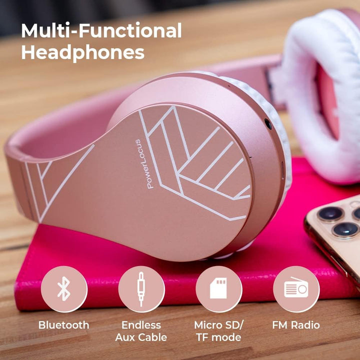 PowerLocus Kabellose Kopfhörer Over Ear, Kopfhörer Bluetooth mit Mikrofon, Faltbar, weiche Ohrpolste