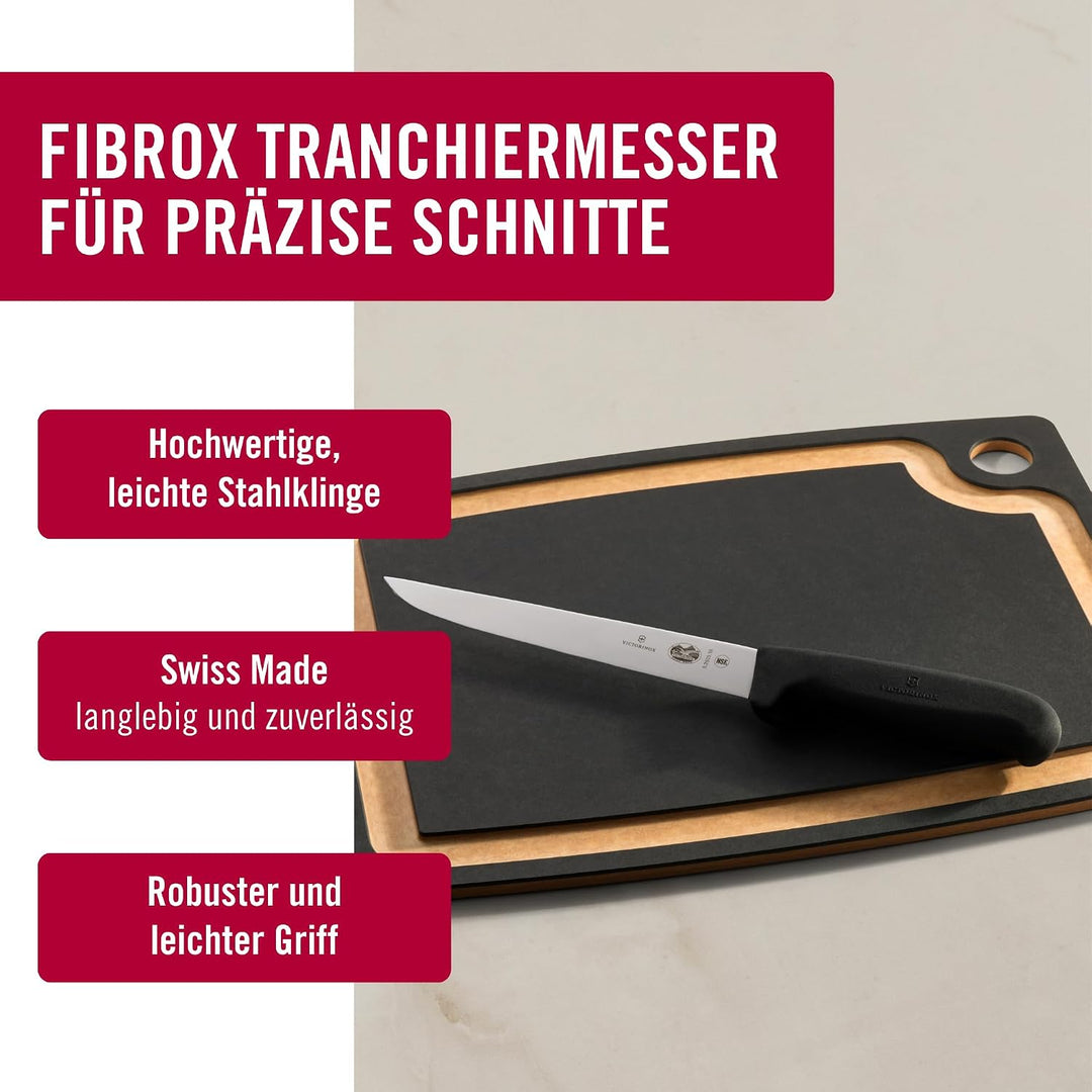 Victorinox Fibrox Tranchiermesser, Scharfes Küchenmesser für Fleisch und Geflügel, 18 cm, Gerade Kli