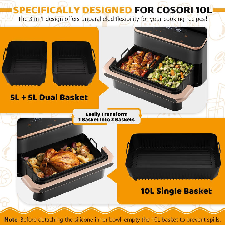 3 Stück Silikonform HeissLuftfritteuse Zubehör für Cosori Twinfry 10L,Silikonform Airfryer für Cosor