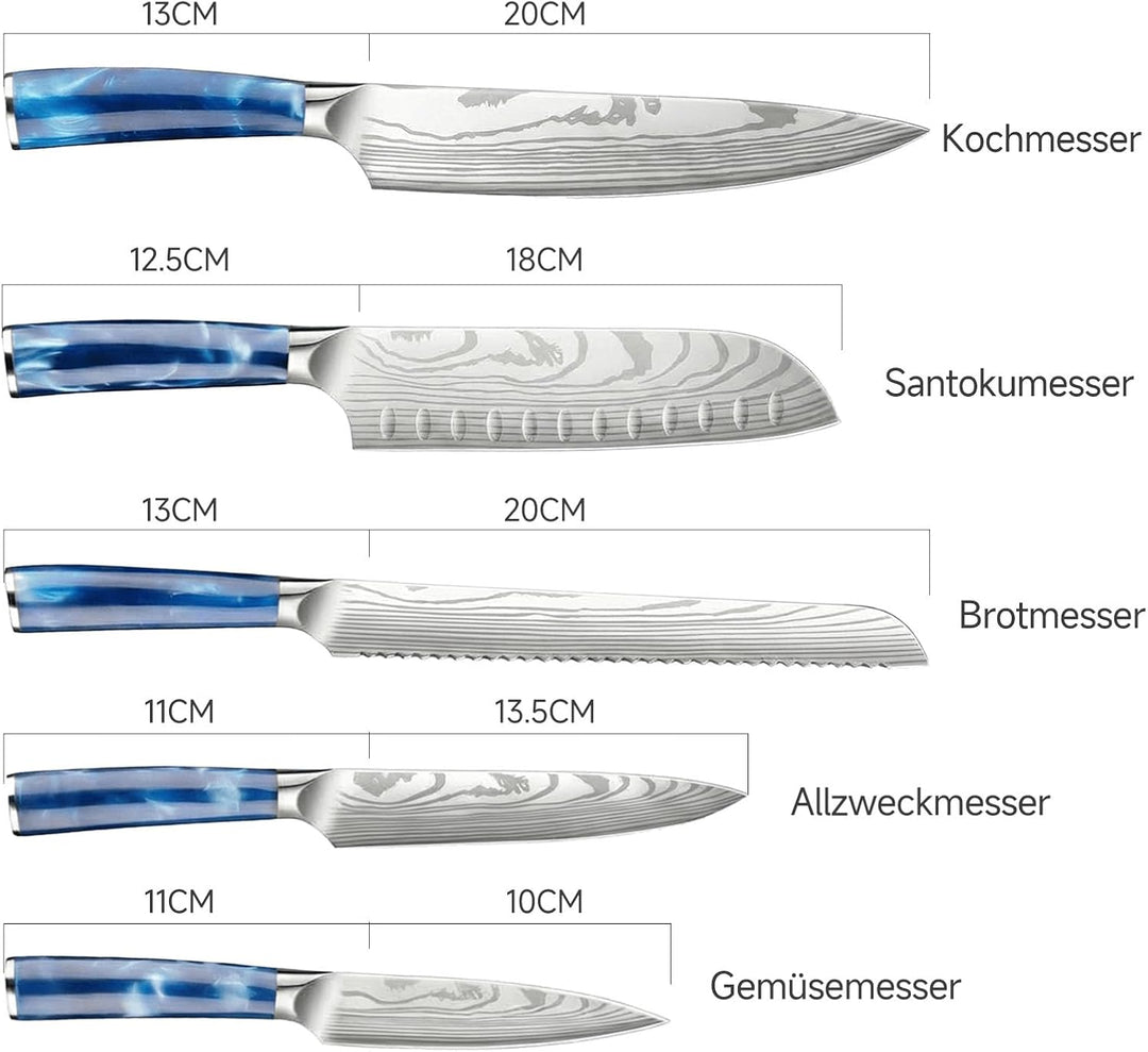 Messerset 5-tlg extrem scharfes Küchenmesser Set mit Ergonomischem Griff, inkl. Kochmesser, Brotmess