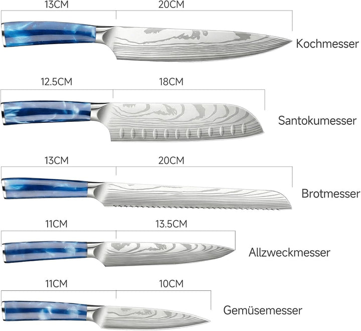 Messerset 5-tlg extrem scharfes Küchenmesser Set mit Ergonomischem Griff, inkl. Kochmesser, Brotmess