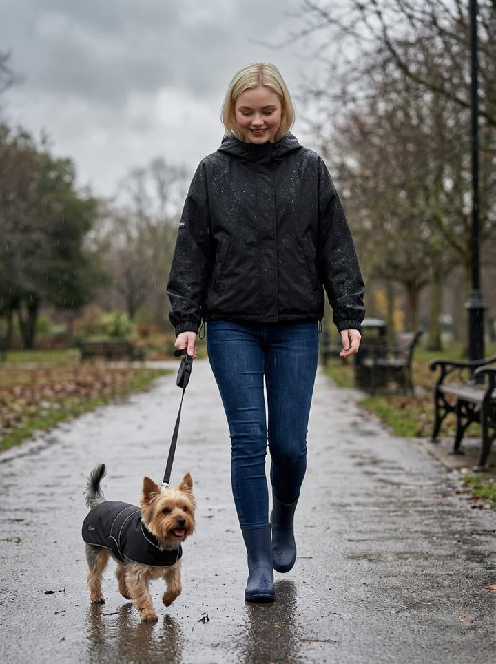 Larkson Hundemantel Schwarz - Jonte - Regenmantel für Kleine & Mittelgrosse Hunde - 10000 mm Wassers