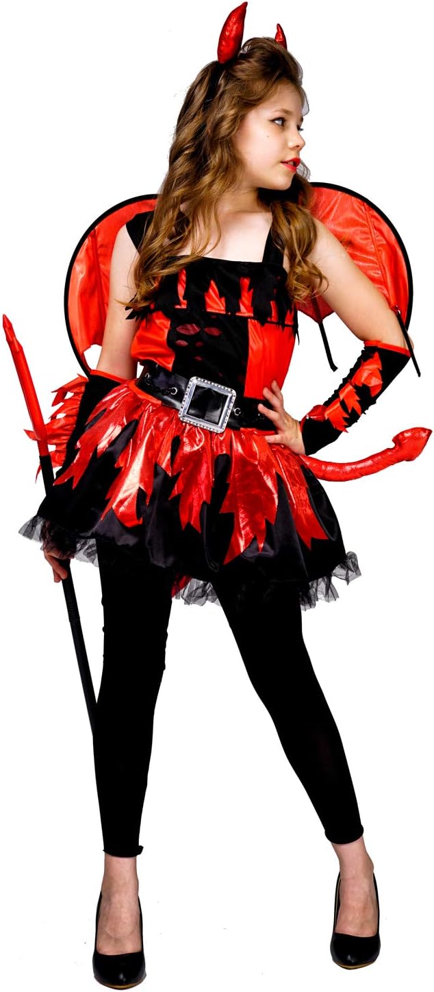 SEA HARE Roter Teufel Mädchen Kostüm Mit Flügel (M :7-9 Jahre), M :7-9 Jahre