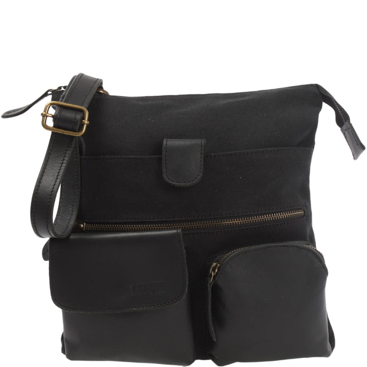 LECONI Umhängetasche Canvas &amp; Leder kleine Schultertasche Handtasche Damen + Herren Vintage Retro St