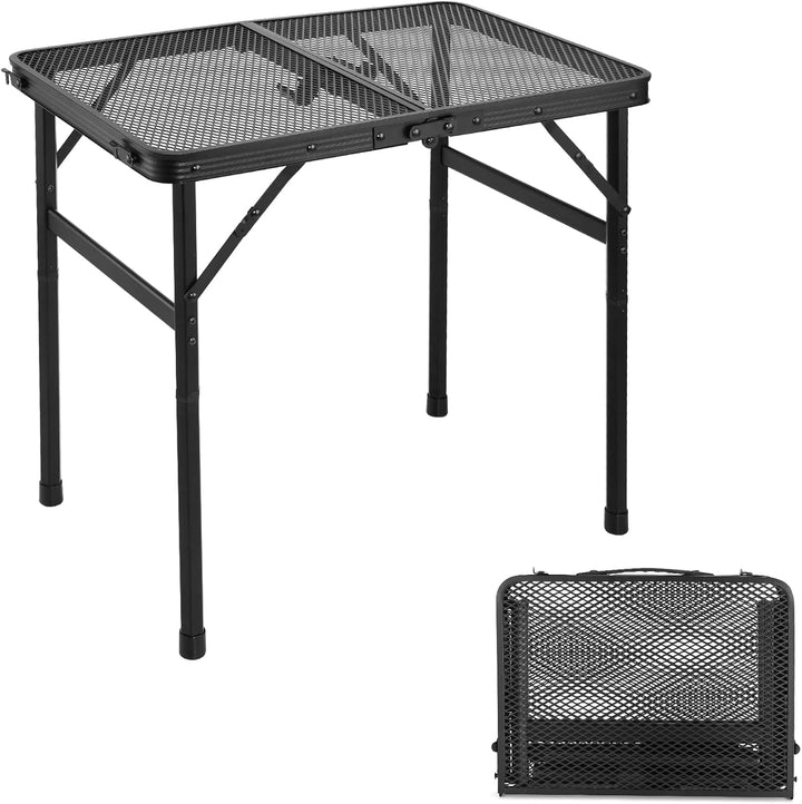 Odoland 2FT Faltbarer Campingtisch, höhenverstellbarer Grilltisch mit Mesh Desktop, Outdoor-Picknick