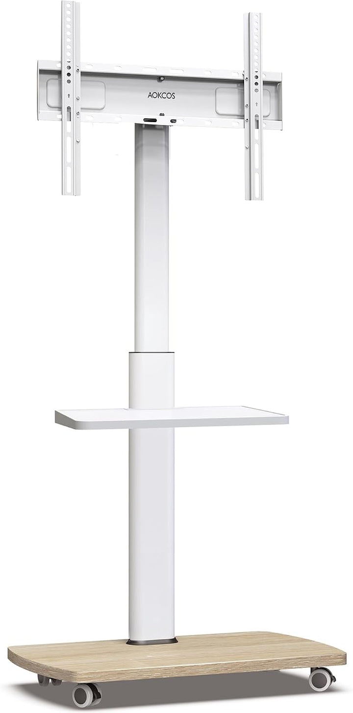 AOKCOS TV Ständer Rollbar mit Holzablage Regal, Fernsehständer auf Rollen für 32-65 Zoll Fernseher,