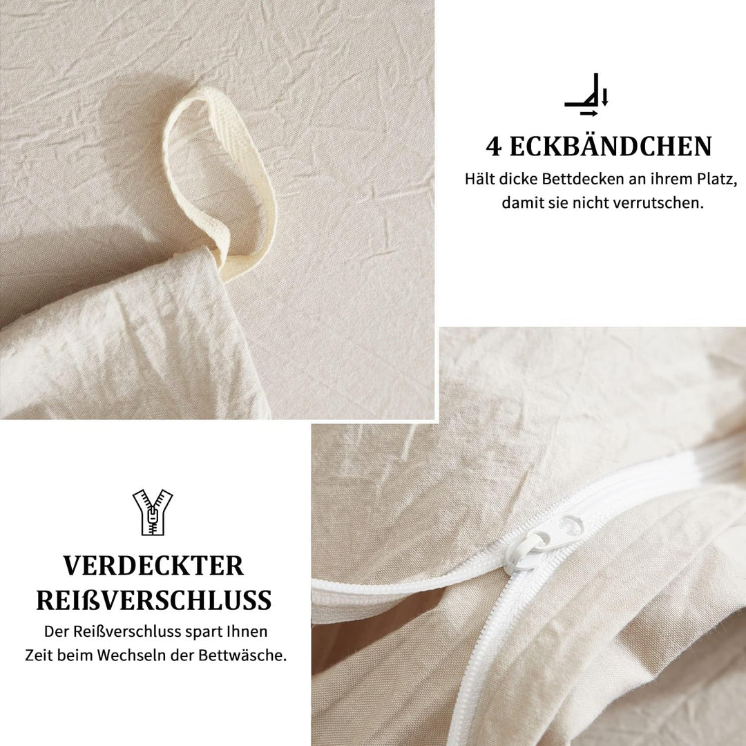 Freyamy Bettwäsche 135x200cm 2teilig Beige Unifarben Einfarbig Bettwäsche Gewaschene Microfaser Weic