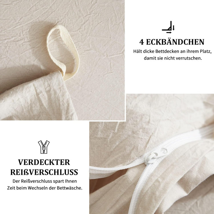 Freyamy Bettwäsche 135x200cm 2teilig Beige Unifarben Einfarbig Bettwäsche Gewaschene Microfaser Weic