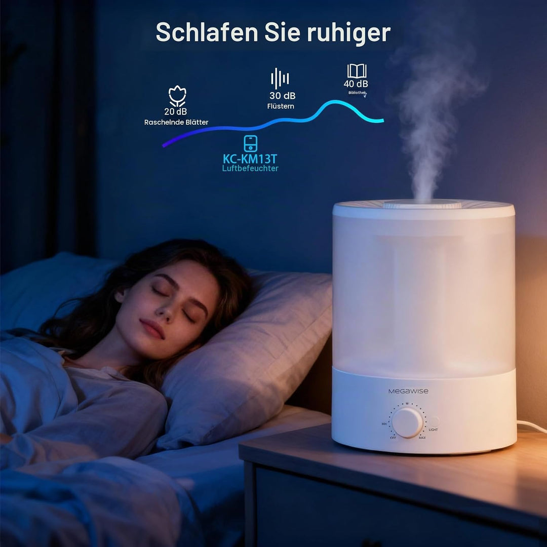 MegaWise Healthy Top-Refill Cool Mist Luftbefeuchter für Schlafzimmer, 3.8 l Diffusor für ätherische