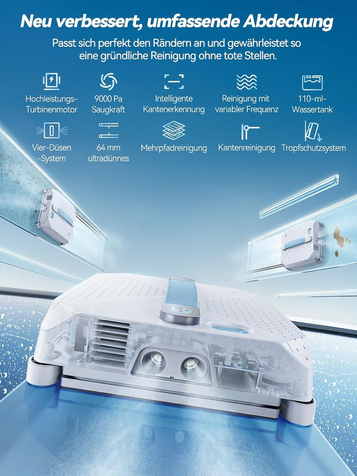 Keero Fensterputzroboter 2026 Neuheit, 9000Pa Fensterreiniger elektrisch Vier-Düsen-System, Randerke