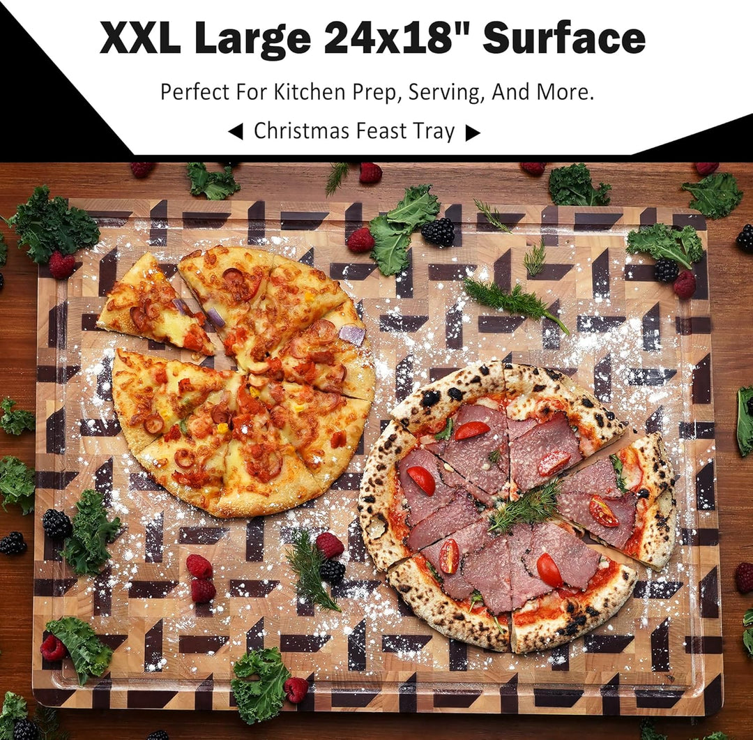 YOUSUNLONG Stirnholz-Schneidebrett - 3D-Zickzackmuster Walnuss & Ahorn-Butcher Block XXL-Bruststückb