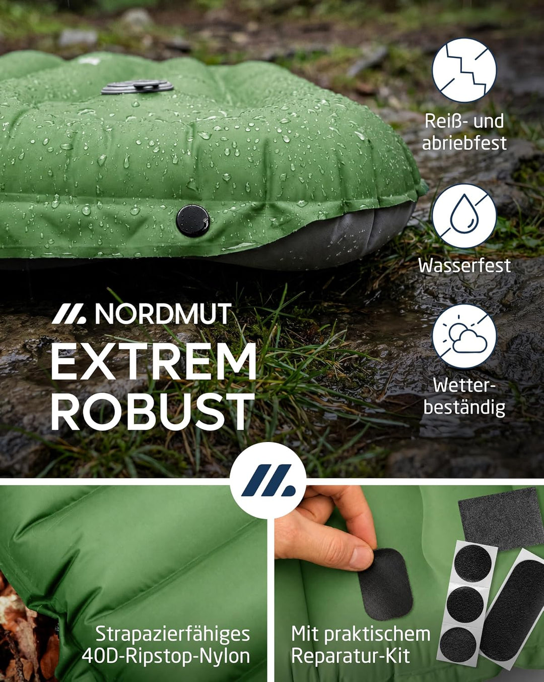 NORDMUT® Isomatte Schnellaufblasend mit integrierter Fusspumpe 10 cm - Isomatte Camping mit kleinem