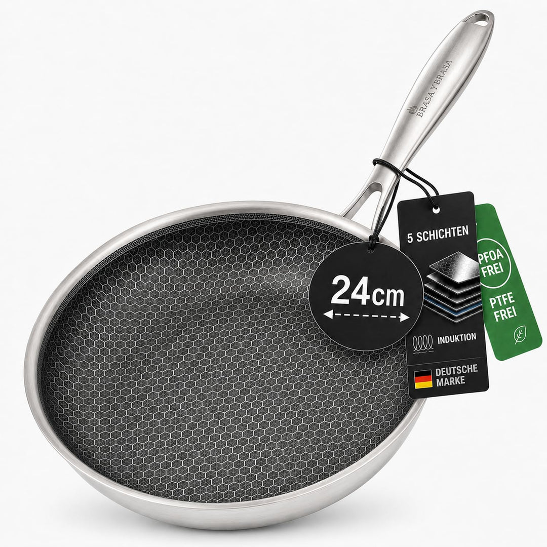 Wabenpfanne 24 cm - Für alle Herdarten inkl. Induktion - Bratpfanne 24 cm zum Kochen &amp; Braten - Anti