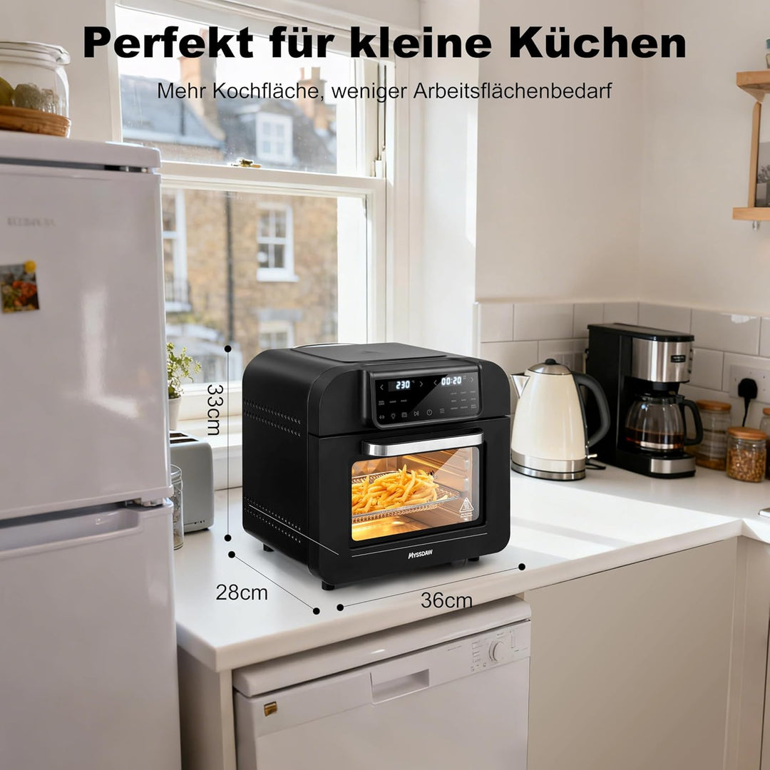 16L Heissluftfritteuse mit Rotisserie Grosse Kapazität Bis zu 230°C 12 smarte Kochfunktionen Air Fry