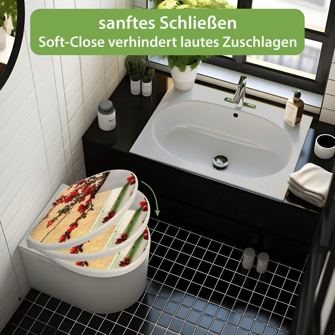 banjado Toilettendeckel mit Absenkautomatik 44,5x37cm - Soft Close Toilettensitz - WC Sitz mit Absen