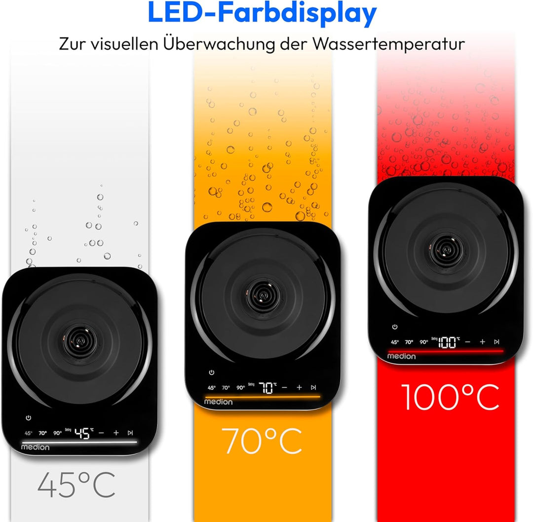 MEDION LIFE Digitaler Wasserkocher MD12106, 2.200 Watt Leistung, 1,5 Liter Kapazität, LED-Display, L