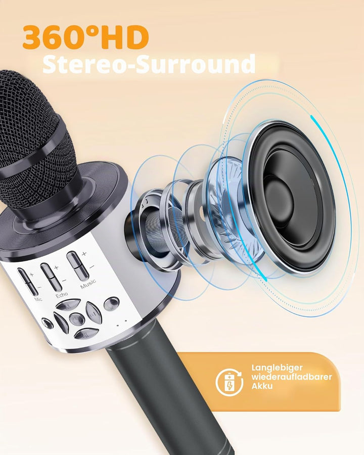 Karaoke Mikrofon mit Echo Effekt, BONAOK Mikro Kinder Karaoke, Home KTV Sing Microphone mit LED Lich