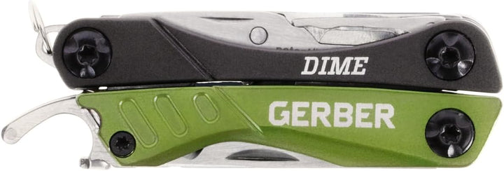 Gerber 1027828 Mini-Tool, DIME, grau-grün, Zange, Stahl 3Cr13,Nagelreiniger,Paketöffner,Flachschraub