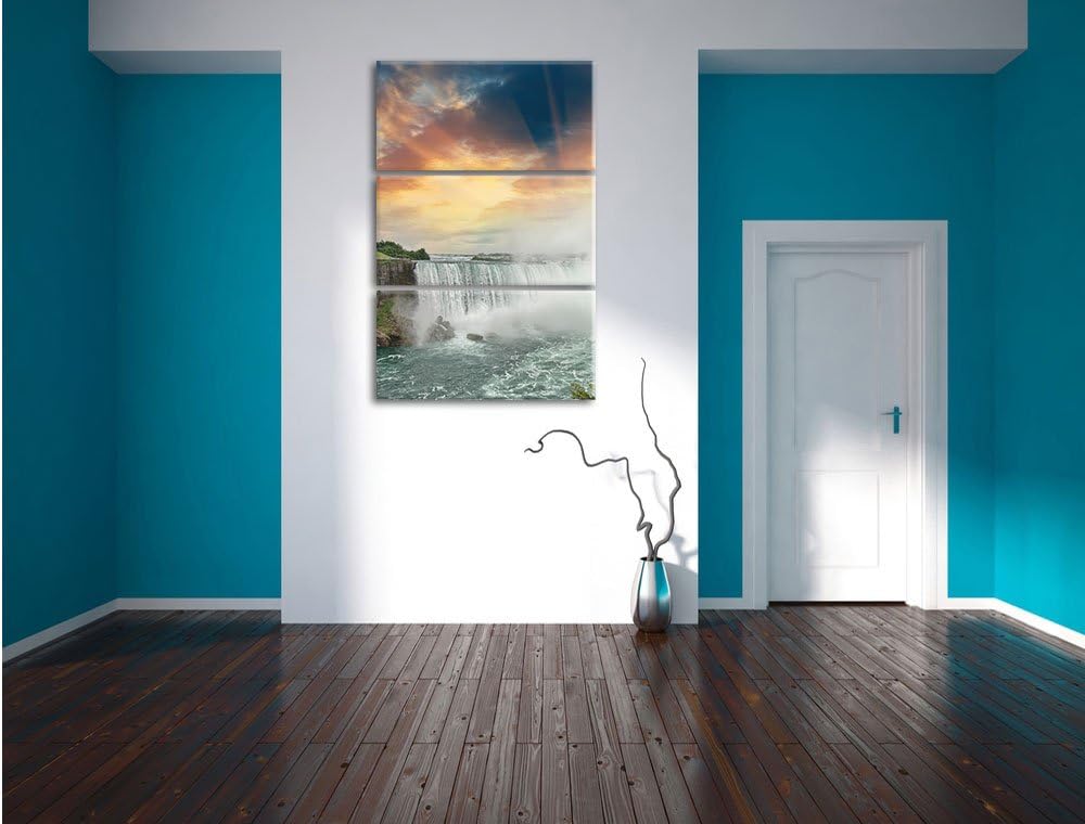 Pixxprint Niagarafälle bei Sonnenuntergang als Leinwandbild/Grösse: 3 Teilig (120x80 cm) cm/Wandbild