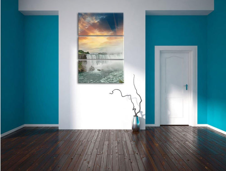 Pixxprint Niagarafälle bei Sonnenuntergang als Leinwandbild/Grösse: 3 Teilig (120x80 cm) cm/Wandbild